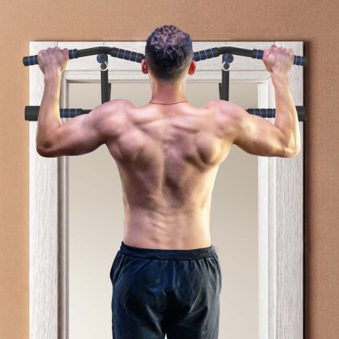 SPORTNOW Pull Up Bar Doorway with Non-Slip Multi Grips, Door Frame Chin Up Bar, Push up Stand with Anti-Fall Slot for Home Gym Upper Body Workout, Black