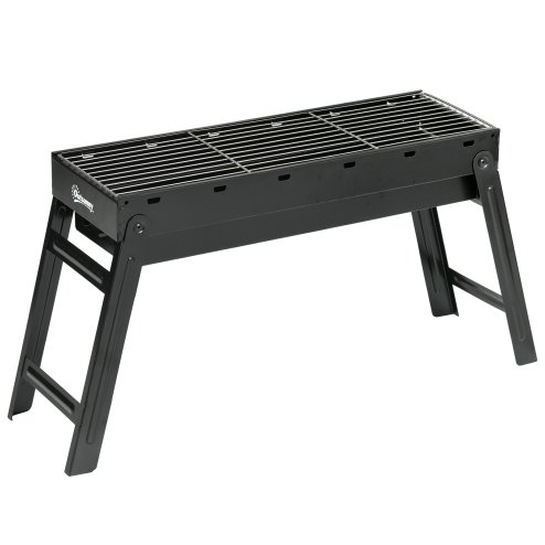 Outsunny Portable Charcoal Grill with Pull-Out Charcoal Basin, Folding Tabletop Barbecue, Compact Camping BBQ, Galvanised Metal, 73 x 20 x 35 cm, Black