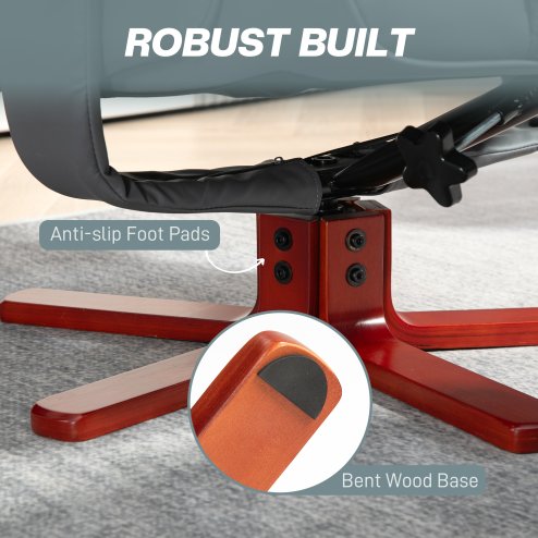 HOMCOM Recliner Chair with Footstool, PU Leather Upholstered Armchair with Adjustable Backrest, Leisure Lounge Chair for Living Room, Bedroom, Grey