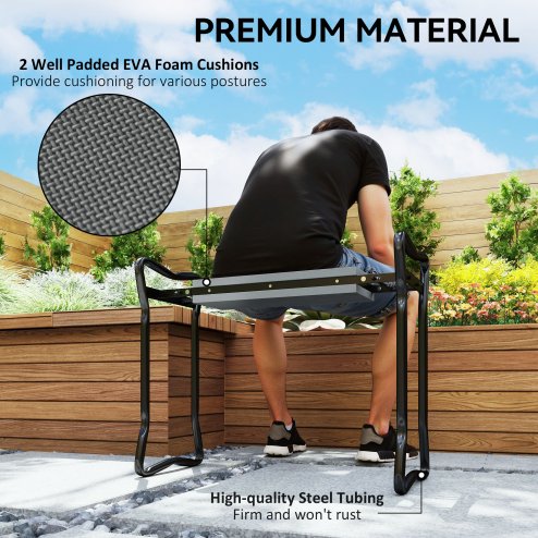 Outsunny 2 in 1 Garden Kneeler Seat, Kneeling Pad Support Bench, Foldable Knee Protector, Grey
