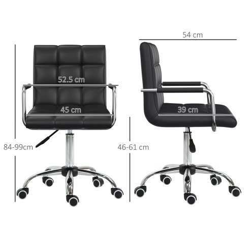 Vinsetto Office Chair, Makeup Vanity Chair, Mid Back Computer Chair, PU Leather Swivel Study Chair with Adjustable Height, Armrest and Rolling Wheels