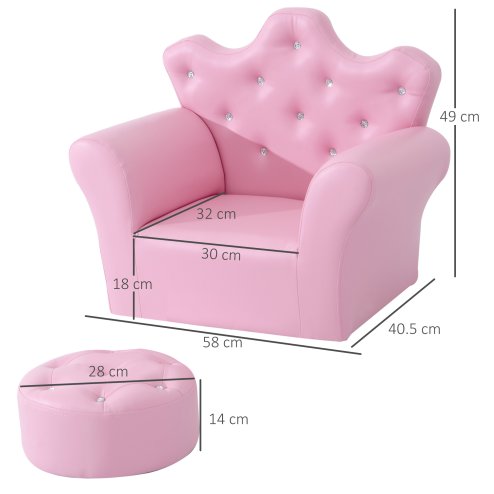 HOMCOM Kids Armchair Toddler Chair Sofa Set with Free Footstool Pink