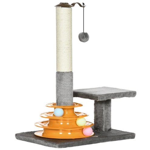 PawHut 56cm Cat Tree for Indoor Cats, Scratching Post w/ Cat Toys Climbing Tower Activity Centre, Dangling Ball - Grey