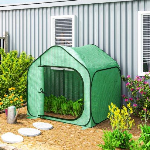 Outsunny Mini Pop Up Greenhouse with Reinforced PE Cover, Foldable Small Greenhouse with Zipper Door for Indoor Outdoor, 150 x 148 x 148 cm, Green