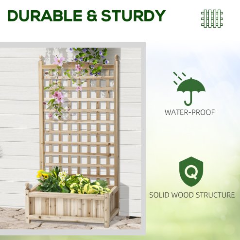 Outsunny Garden Planters with Trellis for Climbing Vines, Wooden Raised Beds for Garden, Free Standing Flower Pot, Indoor Outdoor Display Rack, 64 x 28 x 120 cm, Natural