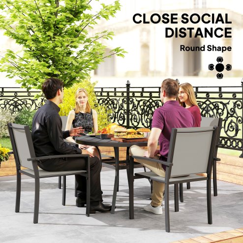 Outsunny 5 Piece Garden Furniture Set, Garden Dining Set with Round Table and 4 Stackable Chairs, Steel Frame, for Outdoor, Patio, Terraces, Dark Grey