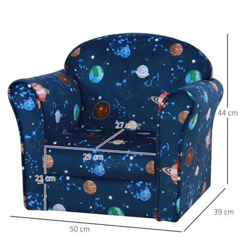 HOMCOM Children's Armchairs Toddler Chair Kids Mini Sofa Planet-themed w/ Non-slip Feet, for Bedroom, Blue