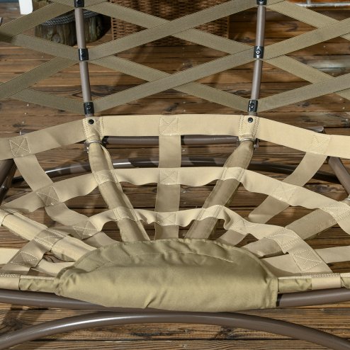 Outsunny Egg Chair Outdoor, 2 Seater Folding Weave Garden Furniture Chair with Cushion, Cup Pockets for Patio Balcony - Khaki