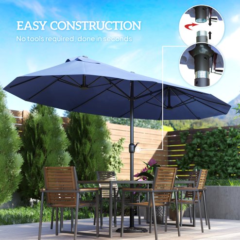 Outsunny 4.6m Large Garden Parasol Double-Sided Sun Umbrella Patio Market Canopy Shade Outdoor Blue - NO BASE