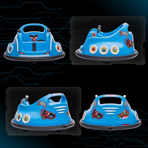 AIYAPLAY Angry Bird Licensed 12V Kids Bumper Car, 360 Rotation Waltzer Car with Joysticks, Remote Control, Music USB LED Lights, for 3-5 Years Old - Blue