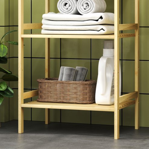 HOMCOM 3-Tier Bamboo Bathroom Storage Shelf, Freestanding Shelving Unit with Adjustable Rack for Kitchen Bathroom Living Room