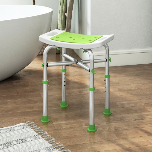 HOMCOM Shower Chair for the Elderly and Disabled, Adjustable Padded Shower Stool with Built-in Handle and Non-slip Suction Foot Pads, Green