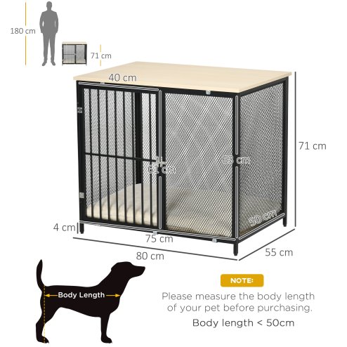 PawHut Dog Crate Furniture Side End Table Indoor Dog Kennel w/ Soft Washable Cushion, Wire Mesh, for Small and Medium Dogs