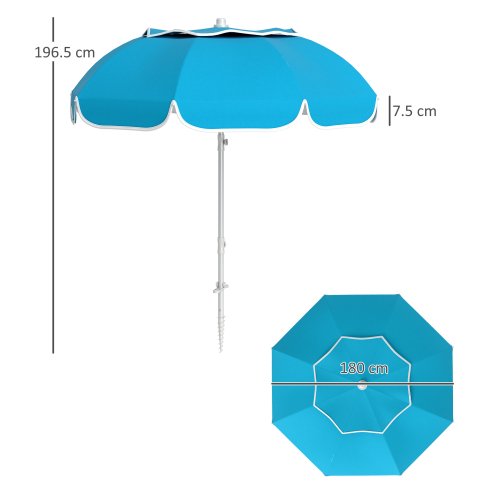 Outsunny 2m Beach Umbrella Portable with Sand Anchor, Adjustable Height & Tilt Beach Parasol with Carry Bag, UPF50+ UV Protection Sunshade Shelter, Blue