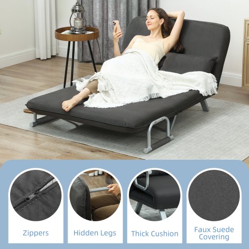 HOMCOM 2 Seater Sofa Bed, Click Clack Convertible Bed Settee, Modern Velvet Feel Fabric Sofa with 2 Cushions for Living Room, Bedroom, Guest Room