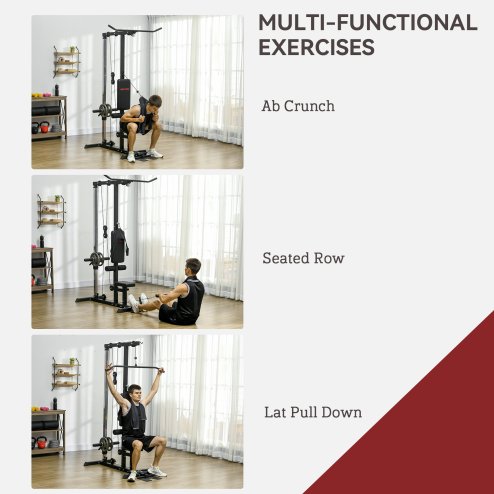 SPORTNOW Lat Pull Down Machine with Adjustable Seat, High and Low Pulley Cable Machine with Flip-Up Footplate, Multi-Function Home Gym Fitness Equipment - Black