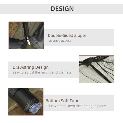 Outsunny Outdoor Garden Umbrella Table Screen, 2.3 m Parasol Bug Mosquito Net Cover with Zipped Door, Patio Mosquito Netting Cover with Water Fillable Tube at Base, Black