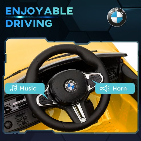 AIYAPLAY BMW M4 Licensed Electric Car for Kids, 12V Kids Electric Ride on with Remote Control, Suspension, Music, Horn, LED Lights, for Ages 3-5 Years, Yellow