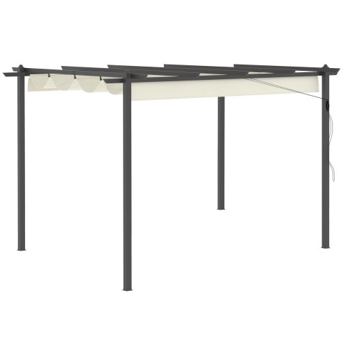 Outsunny 4 x 3(m) Aluminium Outdoor Pergola with Retractable Roof, Outdoor Gazebo Canopy Shelter with Grommet Holes for Garden, Patio, Lawn, Cream White