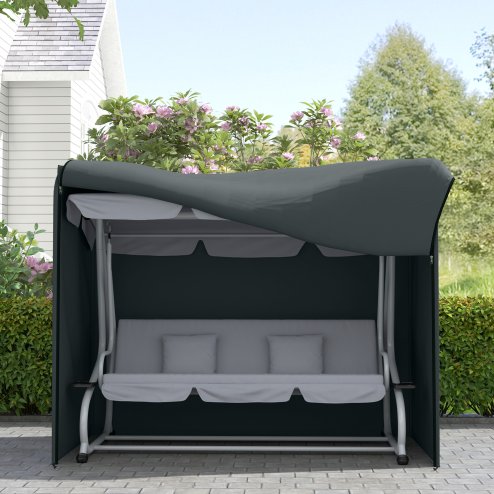 Outsunny 3 Seater Garden Swing Cover, Waterproof Swing Chair Cover, Windproof and Anti-UV 420D Outdoor Swing Bench Cover with Zip, 220 x 125 x 172cm, Grey