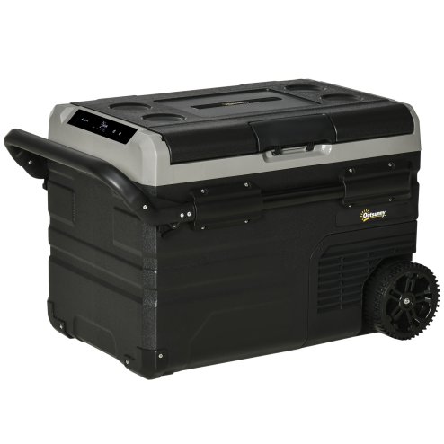 Outsunny 40L Car Refrigerator, Portable Compressor Cooler Box, Fridge Freezer w/ Inner LED Light, Foldable Handles, Cup Holders, 12/24V DC and 110-240V AC for Campervan RV Boat Travel Down to -20°C