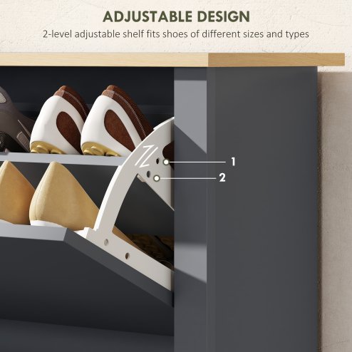 HOMCOM Narrow Shoe Cabinet, Space Saving Shoe Storage Cabinet with 2 Flip Drawers and Adjustable Shelves for 6-12 Pairs of Shoes for Hallways and Living Room, Charcoal Grey