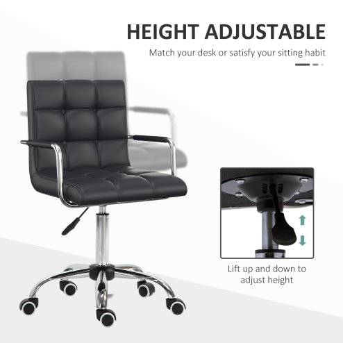 Vinsetto Office Chair, Makeup Vanity Chair, Mid Back Computer Chair, PU Leather Swivel Study Chair with Adjustable Height, Armrest and Rolling Wheels