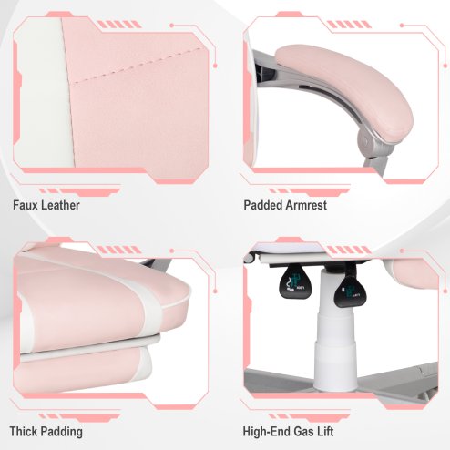 HOMCOM Gaming Chair with Footrest, PU Leather Computer Chair, Swivel Game Chair with 150 Reclining Back and Lumbar Support for Adults, Pink