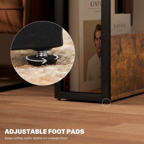 HOMCOM Side Table, Narrow Bedside Table with 2 Storage Shelves, Industrial Sofa End Table with Metal Frame for Living Room, Bedroom, Rustic Brown