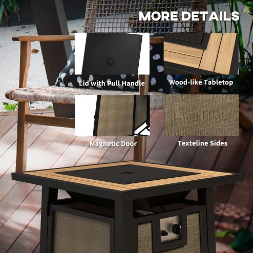 Outsunny Propane Gas Fire Pit Table, 50,000 BTU Smokeless Firepit Outdoor Patio Heater with Waterproof Cover, Glass Beads and Lid, 71 x 71 x 66.5cm, Brown