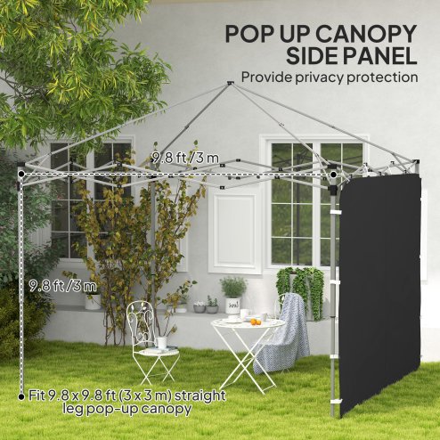 Outsunny Gazebo Side Panel, Canopy Sidewall Panel with 4 Mesh Bags and 2 Storage Pockets for 3 x 3 m Straight Leg Pop Up Gazebos, 1 Pack Sidewall Only, Black