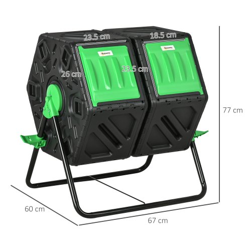 Outsunny Dual Chamber Garden Compost Bin, 130L Rotating Composter, Compost Maker with Ventilation Openings and Steel Legs, Green and Black