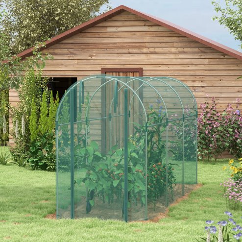 Outsunny Fruit Cage Bird Netting, Heavy Duty Fruit and Vegetable Protection Tent with Zipped Door, Anti Bird, Insects, Small Animals, 1.2 x 3.6 x 1.9m, Green
