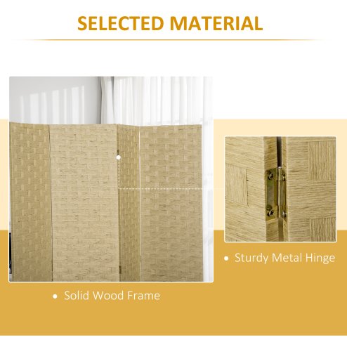 HOMCOM 4-Panel Room Dividers, Wave Fibre Freestanding Folding Privacy Screen Panels, Partition Wall Divider for Indoor Bedroom Office, 170?cm, Brown