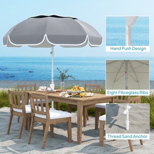 Outsunny 2m Beach Umbrella Portable with Sand Anchor, Adjustable Height & Tilt Beach Parasol with Carry Bag, UPF50+ UV Protection Sunshade Shelter, Grey