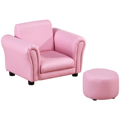 HOMCOM Children's Armchairs Toddler Chair Sofa Single Seater Childrens Armrest w/ Footstool - Pink