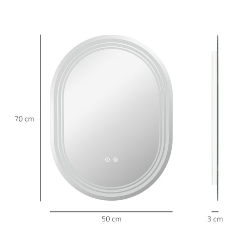kleankin Bathroom Mirror with LED Lights, 70 x 50cm Dimmable Makeup Mirror with 3 Colour Light, Anti-fog, Memory Function, Touch Switch, Vertical or Horizontal Mounted