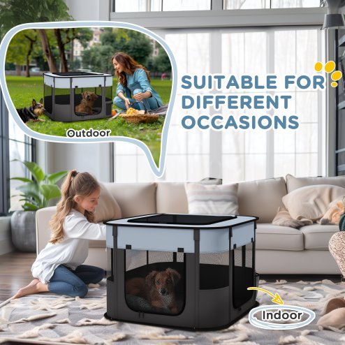 PawHut Dog Pen, Pet Playpen, Portable Foldable Dog Cat Playpen Soft Pet Cage with Storage Bag for Puppies, Rabbits, Kittens, Guinea Pigs, 74 x 60 x 45cm - Grey