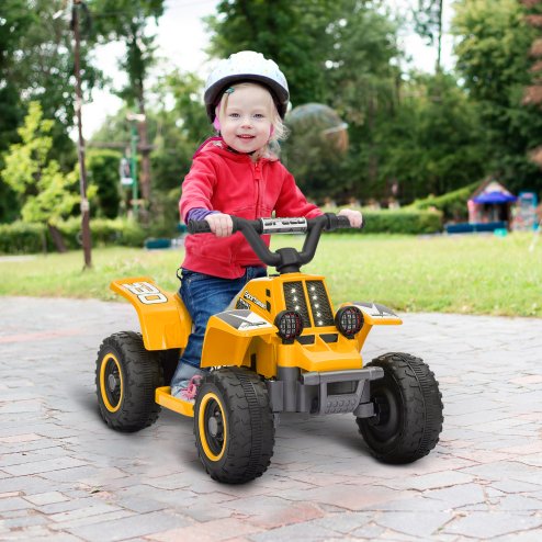 AIYAPLAY 6V Electric Car for Kids, Battery Powered Kids ATV, Quad Bike with Forward Backward, LED Headlights, for Ages 18-36 Months, Yellow
