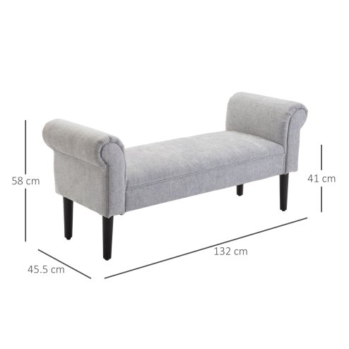 HOMCOM Bed End Bench, Window Seat, Linen Chaise Lounge Sofa with Arm and Wooden Legs for Bedroom, Living Room, Grey