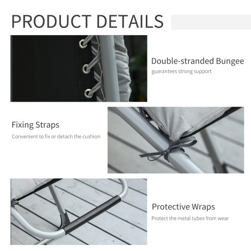 Outsunny 2 Piece Reclining Zero Gravity Chair Metal Frame Folding Garden Sun Lounger with Cushion Headrest, Light Grey