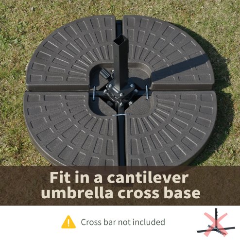 Outsunny 4 PCs Portable Round Parasol Base Up to 100kg, Sand or Water Fillable Umbrella Cross Stand Weights Holder for Cantilever Banana Hanging Parasol
