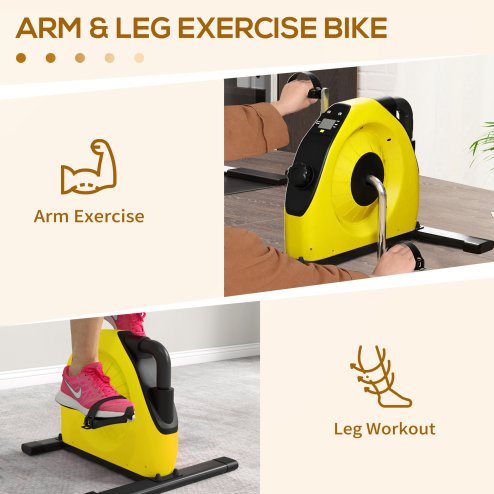 SPORTNOW Mini Exercise Bike, Portable Pedal Exerciser, Under Desk Bike with LCD Display for Legs and Arms, Rehabilitation, Therapy Home Office Workout, Yellow