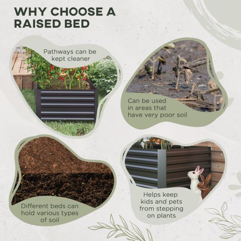 Outsunny Raised Beds for Garden, Galvanised Steel Outdoor Planters with Multi-reinforced Rods for Vegetables, Plants, Flowers and Herbs, 180 x 90 x 59 cm, Dark Grey