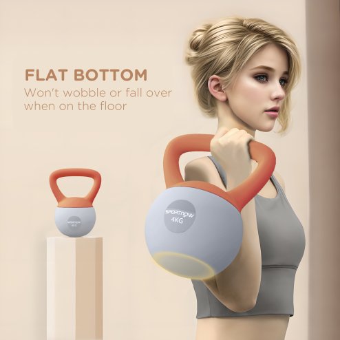 SPORTNOW Soft Kettlebell, 4kg Kettle Bell with Non-Slip Handle for Home Gym Weight Lifting and Strength Training, Orange and Grey