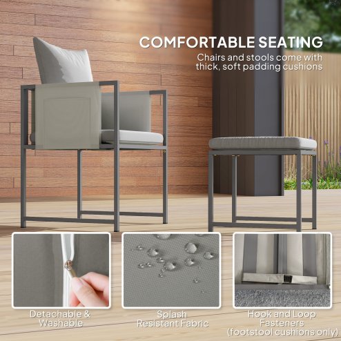 Outsunny 9 Piece Garden Dining Set, Cube Outdoor Garden Furniture Set with Cushions, 8 Seater Garden Table and Chairs with 4 Stools, Square PSPC Plastic Top Table, Side Pockets for Conservatory, Grey
