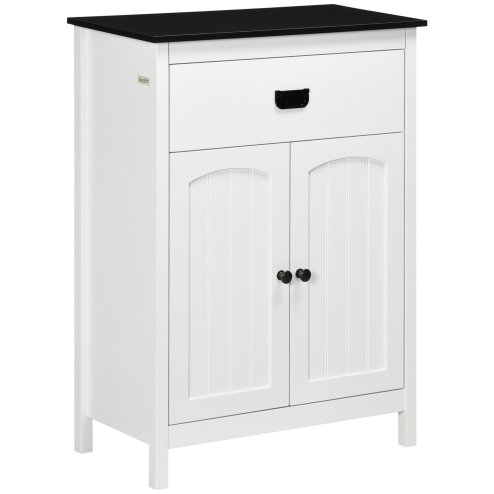 kleankin Bathroom Cabinet, Bathroom Storage Unit with Drawer, Double Door Cabinet, Adjustable Shelf for Living Room, Bedroom, White