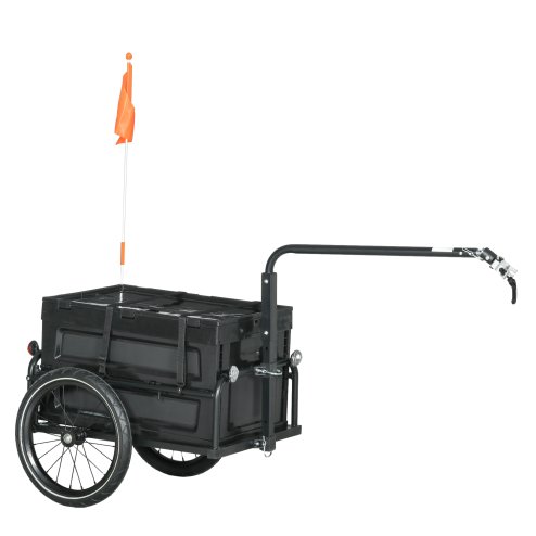 HOMCOM Bike Trailer, Bicycle Cargo Trailer Wagon Cart with 65L Foldable Storage Box, Pneumatic Tyres and Safe Reflectors, Max Load 40KG, Black