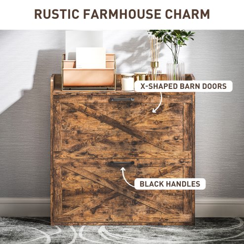 HOMCOM 2 Drawer Narrow Shoe Cabinet, Farmhouse Slim Shoe Storage Cabinet Cupboard with Adjustable Shelves and Barn Door Design for Entryway, Hallway, Rustic Brown