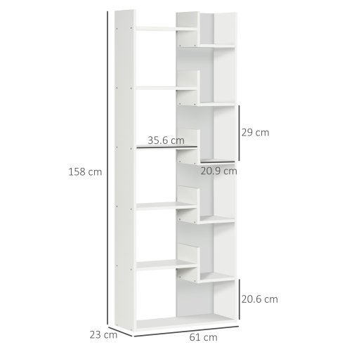 HOMCOM 6-Tier Bookshelf, Modern Bookcase with 11 Open Shelves, Freestanding Decorative Storage Shelving for Home Office and Study, White